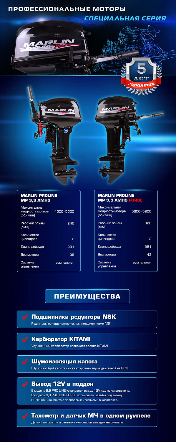 Лодочный мотор MARLIN PROLINE MP 9.9 (20) AMHS FORCE в Иваново